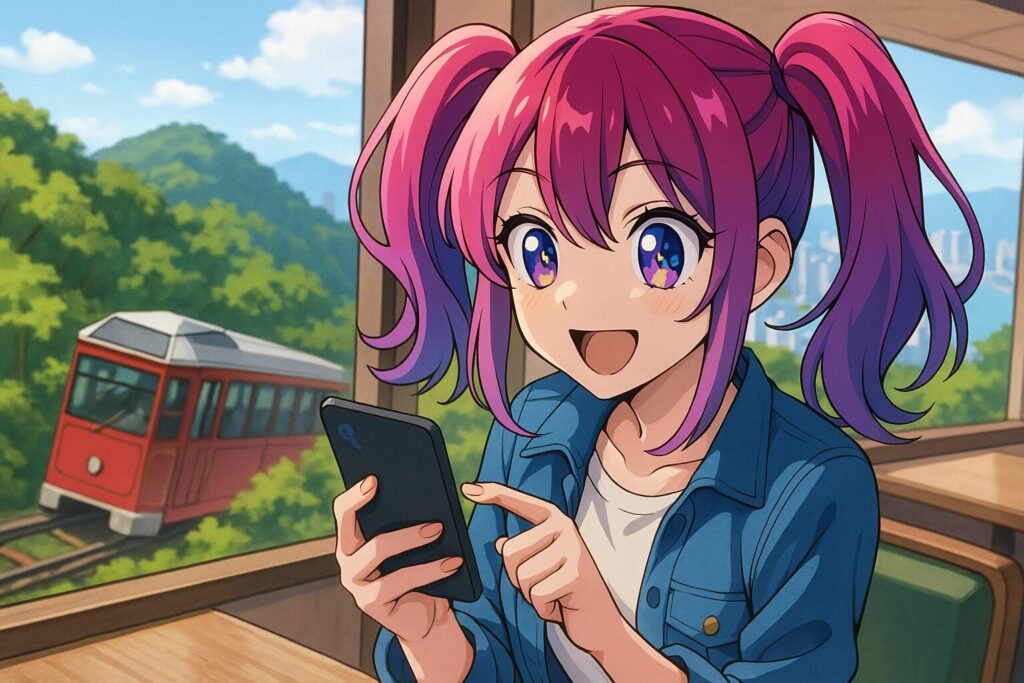 旅行前に、最近のピークの混雑具合をSNSなどで調べておく美少女