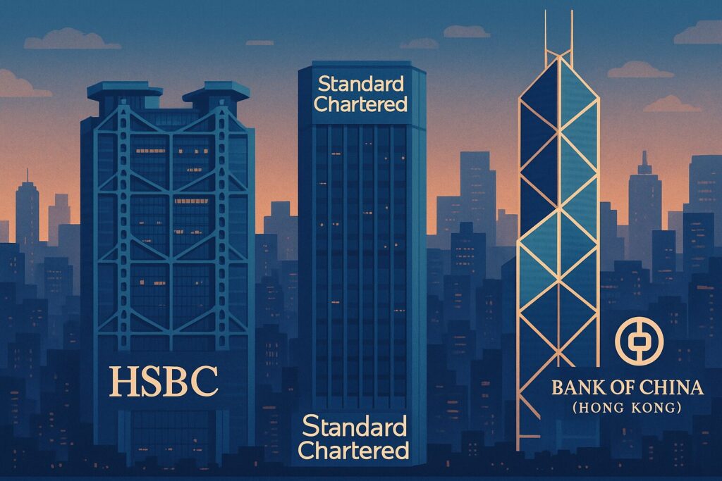 香港上海銀行=HSBC、スタンダードチャータード銀行、中国銀行(香港)