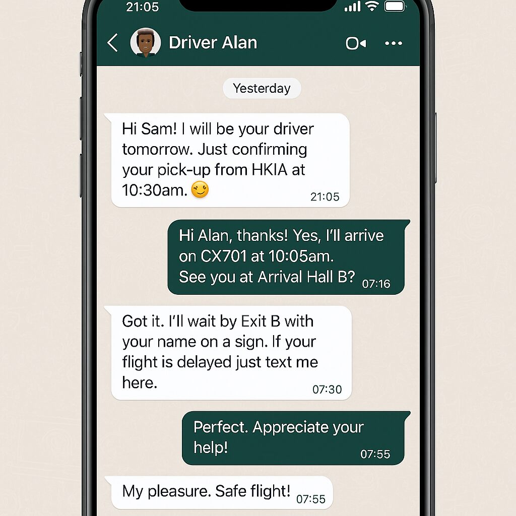 whatsappでのドライバーとのやりとり