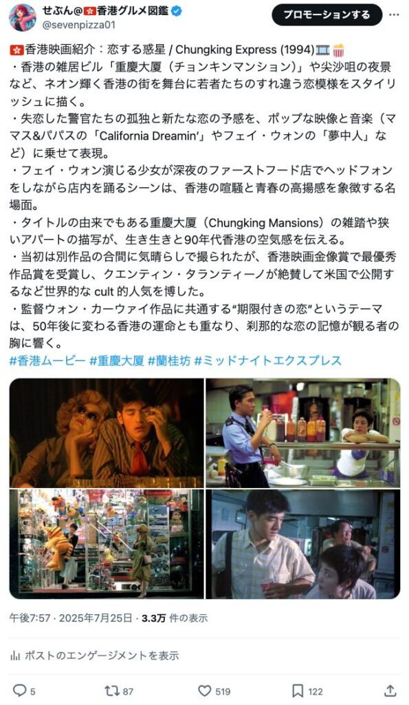 筆者の恋する惑星（Chungking Express）に関するツイート