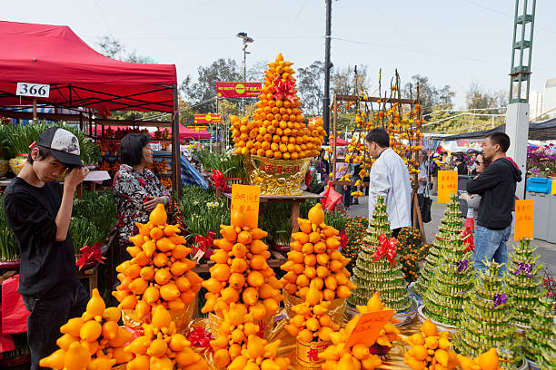 Hong Kong, China - January 19, 2012: People at the Victoria Park Chinese New Year flower market in Causeway Bay, Hong Kong. The Chinese New Year holiday period runs from January 22 to 25 and welcomes in the year of the Dragon. It is the biggest Chinese New Year market in Hong Kong.